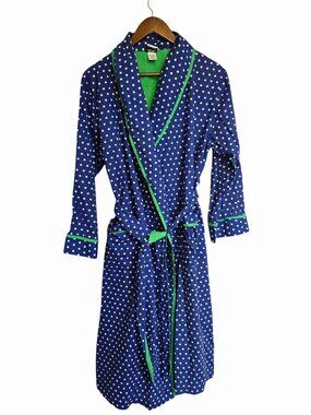 Allison Rhea OSFM Polka Dot Cotton Robe  Blue & Green Trim